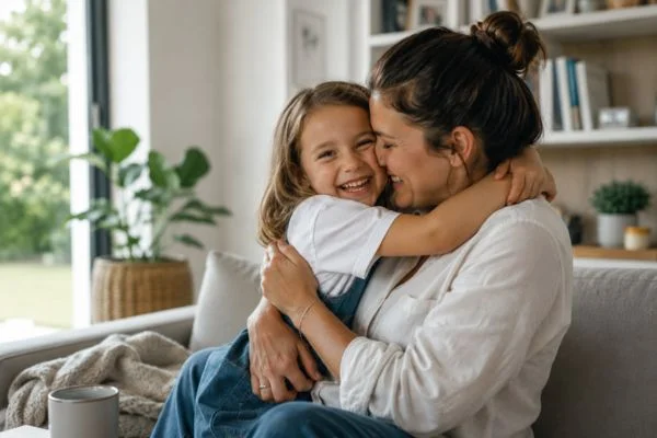 happy child with parent after parenting plans Epsom